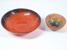 MONART GLASSWARE SHALLOW BOWL and one other, possibly the same maker, the larger in mottled