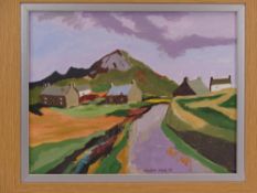 OWEN MEILIR gouache on board - Welsh village scene, titled 'Pen Llyn' verso, signed, 27 x 34.5cms
