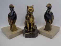 FRENCH ART DECO STYLE BOOKENDS, A PAIR and one other, the pair cast as shoebills stamped 'Jamar'