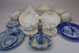 WEDGWOOD JASPERWARE, BLUE & WHITE WARE, VICTORIAN PART BREAKFAST SET - a mixed quantity