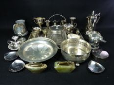 EPNS WARE - a boxed quantity to include a galleried tray, glass biscuit barrel with plated mounts,