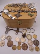 MIXED SILVER & OTHER JEWELLERY - lady's Seiko wristwatch, vintage coinage ETC to include a fully