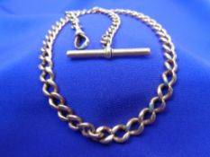 ANTIQUE 15CT GOLD ALBERT WATCH CHAIN/NECKLACE - T-bar and clip clasp, each of the main links T-bar