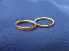 18 & 22CT GOLD WEDDING BANDS (2) - 1.4grms, size K and 2.8grms size mid M-N respectively