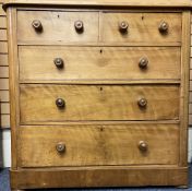 VICTORIAN SATINWOOD CHEST - two short over three long drawers having turned wooden knobs, 112cms