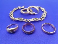 9CT GOLD JEWELLERY, 5 ITEMS - a pair of roped twist style earrings, continental crossover link