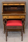 POLISHED ROLL TOP DESK - compact with shelved interior on an open base, 102cms H, 77cms W, 44cms D