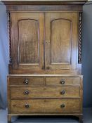 LATE 19TH CENTURY PRESS CUPBOARD - upper section with twist columns to the sides, two door and
