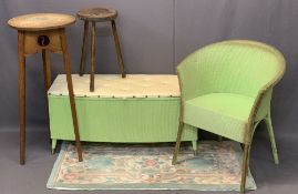 VINTAGE FURNITURE PARCEL, 4 ITEMS and a small washed woollen Chinese rug including a Lloyd Loom