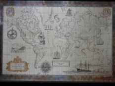 JOHN PINCHES 'THE ROYAL GEOGRAPHICAL SOCIETY SILVER MAP' - London 1977, framed etched map of the