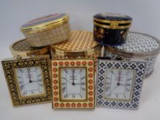 HALCYON DAYS ENAMELS TRINKET BOXES & CLOCKS with a circular porcelain box by Limoges