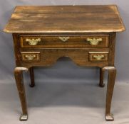 VINTAGE OAK LOWBOY - having a shaped top over one long and two short crossbanded drawers with