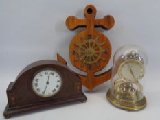 VINTAGE & LATER CLOCKS (3) - includes an inlaid mahogany Edwardian example, ship's wheel on anchor