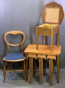 MID-CENTURY TEAK STYLE NEST OF FOUR FOLDING COFFEE TABLES, 56cms H, 62cms W, 42cms D, polished