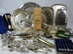 EPNS WARE - a good mixed quantity to include cased and loose cutlery, serving trays, grape scissors,