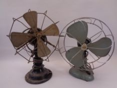 VINTAGE DESK FANS (2) - one black marked 'Revo', the other in a hammarite type blue marked '