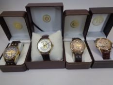 BRADFORD EXCHANGE GENT'S COMMEMORATIVE WRISTWATCHES (4) to include the King's Shilling, 100 years of