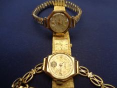 TWO 9CT GOLD CASED LADY'S WRISTWATCHES & ONE OTHER, all having gold plated straps