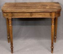FOLDOVER TEA TABLE - mahogany on turned supports, 73cms H, 91cms W, 45cms D (closed)