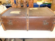 WOODEN BANDED VINTAGE STEAMER TRUNK - 30cms H, 83cms W, 49cms D