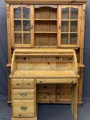 REPRODUCTION PINE HOUSEHOLD FURNITURE, 2 ITEMS - a glass top dresser having twin upper glaze doors