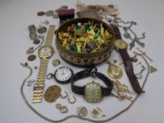 MIXED SILVER, JEWELLERY, COINS, WATCHES ETC to include a Common Prayer pocketbook with cherubic