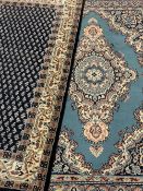 INDIAN 100% WOOL & OTHER BLUE GROUND CARPETS (2) - the Indian example with central repeating block