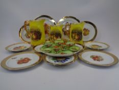 FRUIT DECORATED CABINET WARE, JUGS & WALL PLATES
