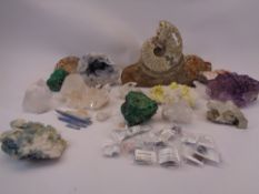 POLISHED FOSSILS, QUARTZ CRYSTAL, MALACHITE and other mineral type collectables, a good selection