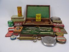 ROSEWOOD CASED VINTAGE DRAWING INSTRUMENT SET, base metal 50 year calendar, quantity of vintage