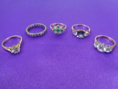 9CT YELLOW & WHITE GOLD DRESS RINGS (5) - measurements size M, mid M-N, P, Q and the white gold