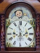 EIGHT DAY LONGCASE CLOCK - Edwards of Holyhead with painted moon over a square dial, mahogany,