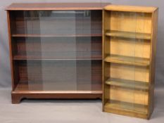 BOOKCASES (2) - with sliding glass doors, 90cms H, 95cms W, 30cms D and 93.5cms H, 42cms W, 17cms D