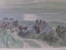 SIR KYFFIN WILLIAMS RA Limited Edition Print (8/100) - Sunset coastal scene with roadside