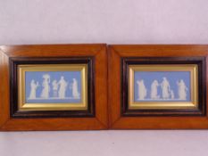 WEDGWOOD JASPERWARE PLAQUES - a pair within frames depicting historical scenes