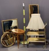 ONYX STANDARD LAMP & SHADE, an oval Italian music box, a gilt three shelf trolley and three gilt