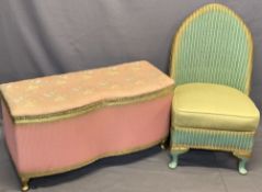 LLOYD LOOM STYLE BEDROOM FURNITURE ITEMS (2) - open chair with upholstered seat in green and gilt