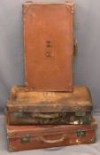 VINTAGE LEATHER SUITCASES (3) - trace labels apparent, two marked with the initials H B, 20cms H,