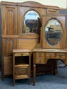 FRENCH ANTIQUE STYLE BEDROOM SUITE - triple wardrobe with central mirrored door, 206cms H, 66cms