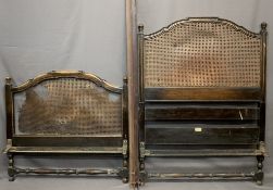 HEAL & SON SINGLE BED HEAD & FOOT BOARD - with cane back (for restoration), irons included, 144cms