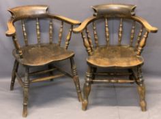VINTAGE SMOKERS BOW ARMCHAIRS (2) - swept arms and curved back on turned spindle supports with H