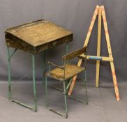 TRIANG CHILD'S DESK & MATCHING CHAIR with a small artist's easel, 71cms H, 49cms W, 40cms D the