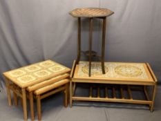 MID-CENTURY STYLE COFFEE & OCCASIONAL TABLES - tiled top Long-John with base rack, 1.5m H x 96.