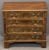 MINIATURE REPRODUCTION MAHOGANY FOUR DRAWER CHEST - with haberdashery/sewing contents, 52.5cms H,
