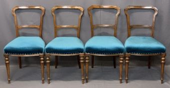 VICTORIAN WALNUT SALON CHAIRS (4) - having carved detail to the cross rails and stuff over