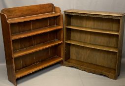 VINTAGE OPEN BOOKSHELVES (2) including a four shelf stained pine example, 104cms H, 89cms W, 23cms D