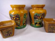 CONTEMPORARY CHINESE POTTERY MAJOLICA STYLE GARDEN SEATS (2) - 44cm heights along with two small