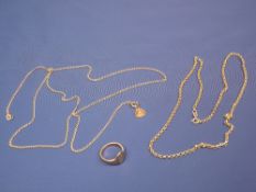 A 14CT GOLD MUFF CHAIN - 3grms, 50cms L, a 9ct gold fine link chain with tiny pendant, 4.9grms,