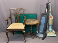 MIXED FURNITURE & HOUSEHOLD GOODS PARCEL - a reproduction mahogany Chippendale style armchair, baize