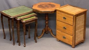 OCCASIONAL FURNITURE, A PARCEL - leather tooled top nest of three tables, 53cms H, 55cms W, 42cms D,